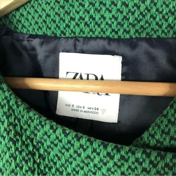 Zara Lawn Green Textured Weave Cropped Blazer Jacket S - Picture 7 of 7